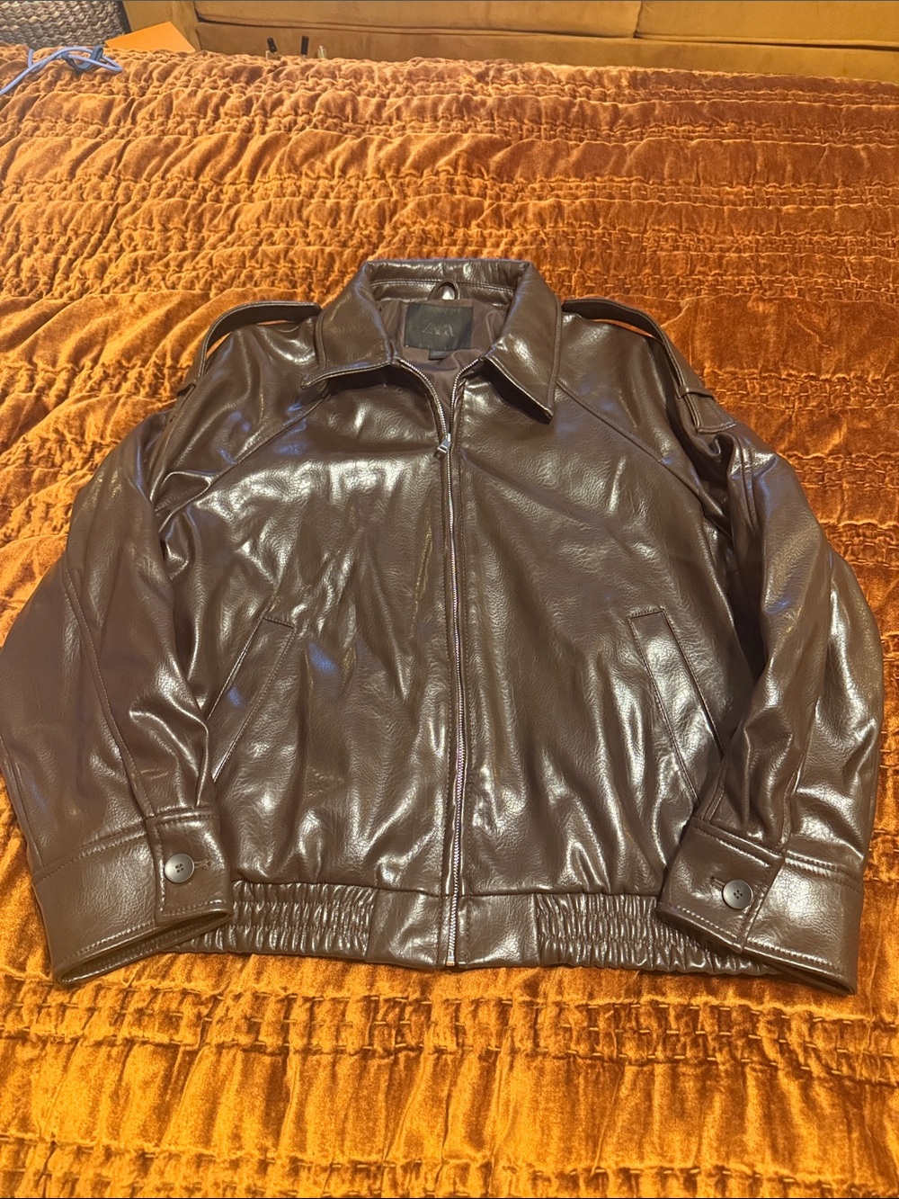 Zara Faux Leather Bomber Jacket